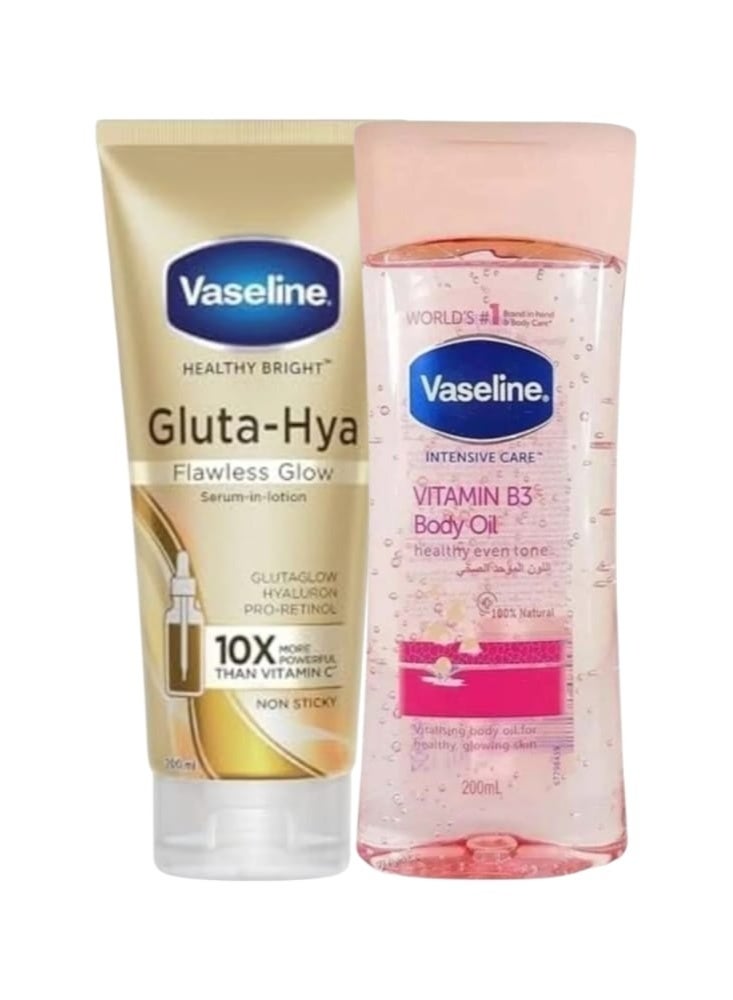 Gluta-Hya Serum burst lotion flawless glow, 200ml + Vitamin B3 Body Oil Healthy Even Tone